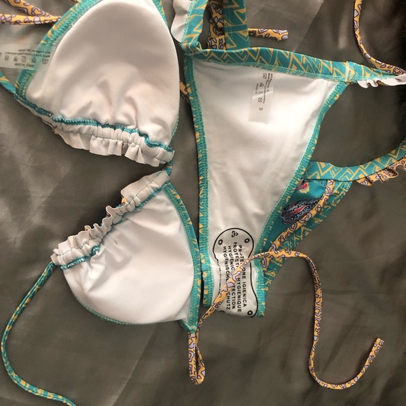 Multicoloured Bikini String Top and Brazilian Tanga Bottoms, Ruffles Sexy & Cute - Picture 5 of 7